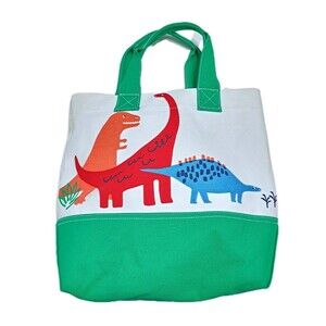 Pottery Barn Kids Tote Dinosaur Green White Cotton Canvas Zip Bag Shoulder